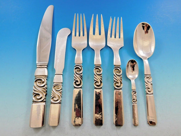 Scroll by Georg Jensen Danish Sterling Silver Flatware Set Service 61 Pieces