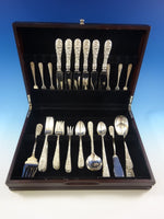 Rose by Stieff Repousse Sterling Silver Flatware Set Service 52 Pieces