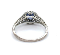 18k White Gold Filigree Ring with 1 Carat Blue Genuine Natural Sapphire (#J6461)