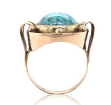 8k Yellow Gold Handwrought Genuine Natural Turquoise Ring Size 6.25 (#J6623)
