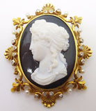 14k Yellow Gold High Relief Black and White Cameo Pin Pendant Jewelry (#J3418)