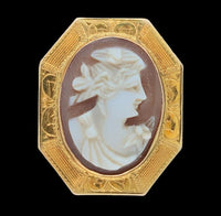 10k Yellow Gold Genuine Natural Shell Cameo Small Pendant Pin Jewelry (#J6892)