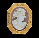 10k Yellow Gold Genuine Natural Shell Cameo Small Pendant Pin Jewelry (#J6892)