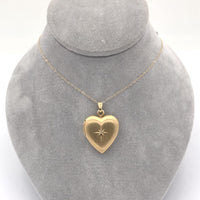 14k Gold Heart Shaped Locket with Genuine Natural Diamond and 14k Chain (#J6521)