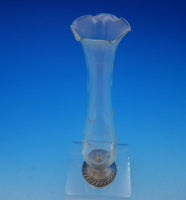 Sterling Silver and Etched Glass Vase Ruffled Gadroon Border 10" Tall (#3643)