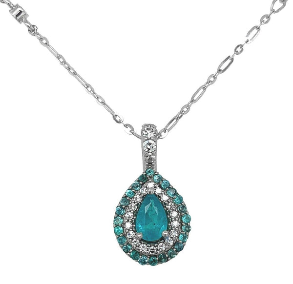 14k White Gold Brazilian Paraiba Tourmaline and Diamond Pendant w/ Report #J6912