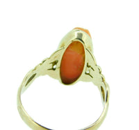10k Gold Art Nouveau Genuine Natural Coral Cameo Ring Carved Flowers (#J4723)