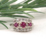Vintage 14k White Gold  .72ct Genuine Natural Ruby and Diamond Band Ring #J7198