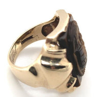 10k Gold Genuine Natural Tiger's Eye Men's Double Warrior Cameo Ring (#J6221)