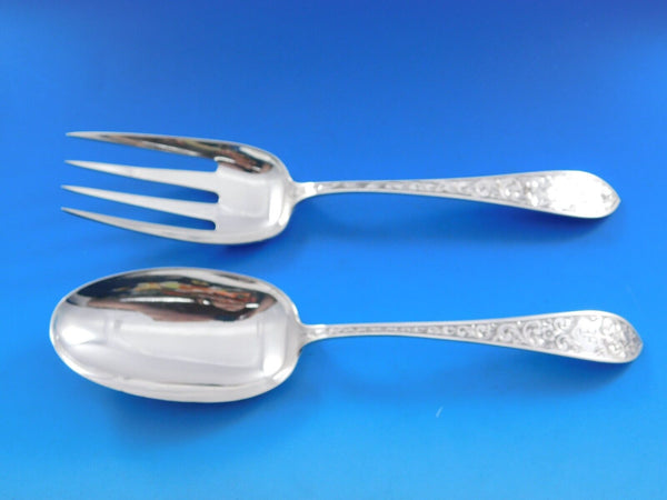 Colonial B Engraved by Whiting Sterling Silver Salad Serving Set 2pc Orig 9 1/4"