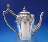 Portuguese .833 Silver Tea Set 4pc Brick Motif Roses Gothic Archway w/Tray #7213