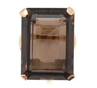 14k Gold Ring with Large Emerald Cut Genuine Natural Smoky Quartz (#J6608)