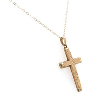 14k Yellow Gold Cross Pendant with Engraved Design and Chain Jewelry (#J6228)