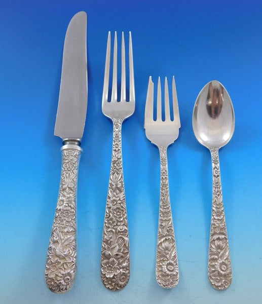 Repousse by Kirk Sterling Silver Flatware Set for 12 Service 53 Pieces Dinner