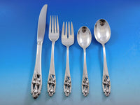 Silver Iris by International Sterling Silver Flatware Set for 8 Service 43 pcs