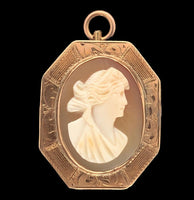 10k Rose Gold Genuine Natural Shell Cameo Small Pendant Pin Jewelry (#J6893)