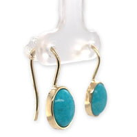 14k Yellow Gold 2.73ct TW Genuine Kingman Turquoise Wire Hook Earrings (#J7121)