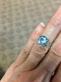 14k Gold 3.43 Carat Antique Cushion Cut Genuine Natural Aquamarine Ring (#J5210)