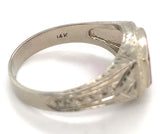 14k White Gold Men's Synthetic Lab-Created Ruby Ring w/ Hand Engraving (#J6643)