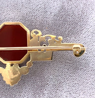 14k Yellow Gold Antique Rose Cut Genuine Natural Diamond Carnelian Pin (#J5635)