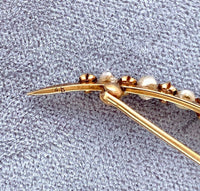 14k Yellow Gold Montana Sapphire and Pearl Large Crescent Pin (#J5470)