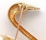 14k Yellow Gold Swan Brooch Pin with Freshwater River Pearls Jewelry (#J6236)