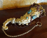 Asian Silver Gilt Tussie Mussie Posey Posy Holder w/ Garnets Turquoise (#J1244)