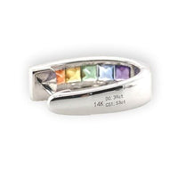 14k Gold Genuine Natural Rainbow Sapphire and Diamond Oval Hoop Earrings #J6681