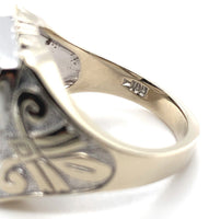 10k White Gold Genuine Natural Black Onyx Men's Ring with Diamonds (#J5829)