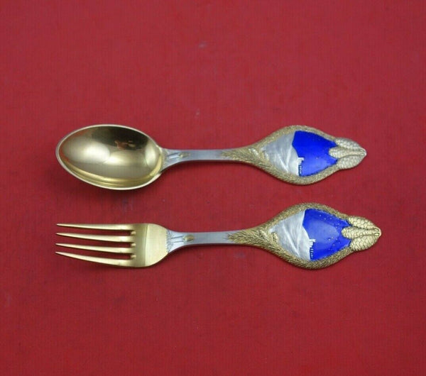 Christmas by A. Michelsen Sterling Silver Fork and Spoon Set 2pc 1913 Scenery