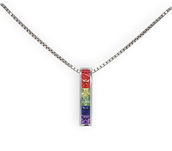 14k Gold Princess Cut Genuine Natural Rainbow Sapphire Pendant w/ Chain (#J6679)