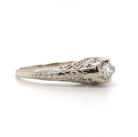 14k White Gold Art Deco .18ct Genuine Natural Diamond Filigree Ring (#J5588)