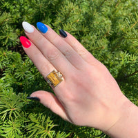 10k Gold Men's Ring w/ Genuine Natural Tiger's Eye Double Warrior Cameo (#J6635)