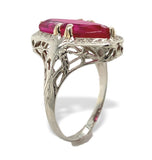 Art Deco 12k Gold Filigree Synthetic Lab-Created Ruby Ring Size 6.25 (#J7506)