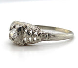 18k White Gold Filigree Genuine Natural Diamond Ring w/Pcd Chevron Design #J5946
