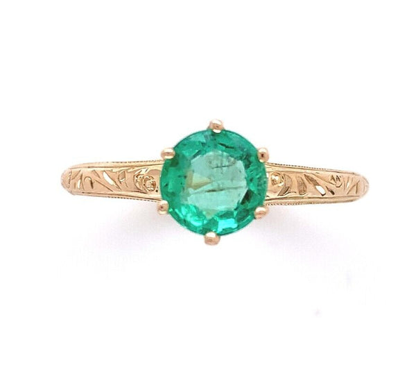 10k Yellow Gold Antique .72ct Genuine Natural Emerald Ring Size 6.25 (#J6382)