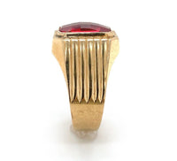 18k Yellow Gold Men's European Ring Specialty Cut Lab-Created Red Stone (#J6345)