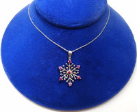 14k Gold Pink Genuine Natural Sapphire Snowflake Pendant (#J229)