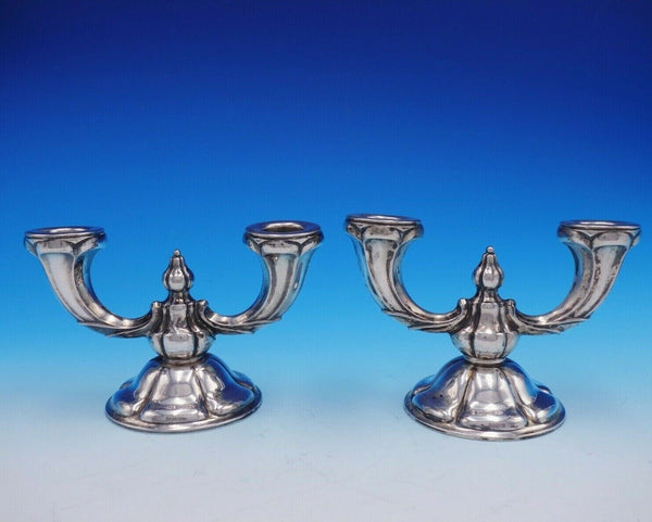 German .830 Silver Candlestick Pair 2-Light 4" Tall x 6 1/2" (#3284)