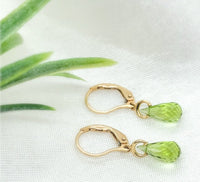 14k Gold 3.09 Carat TW Genuine Natural Peridot Briolette Drop Earrings (#J7132)