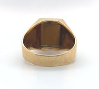 18k Gold Hand Engraved Men's Genuine Natural Tiger's Eye Quartz Ring (#J6219)
