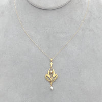 10k Yellow Gold Diamond Lavaliere Pendant with Pearl Drop and 14k Chain (#J6973)