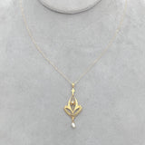 10k Yellow Gold Diamond Lavaliere Pendant with Pearl Drop and 14k Chain (#J6973)