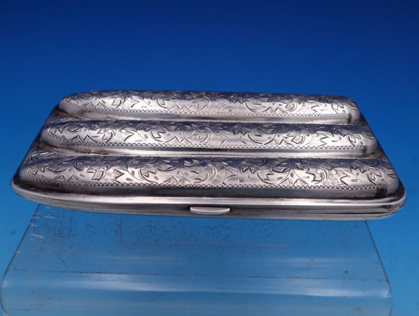 Japanese Sterling Silver Cigar Case Bright-Cut 5 5/8" x 3 1/4" x 7/8" (#8310)