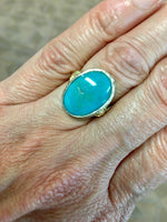 14k Yellow Gold Art Deco Teal Genuine Natural Turquoise Filigree Ring (#J5198)