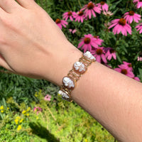 14k Yellow Gold Genuine Natural Shell Cameo Bracelet with Carved Roses (#J6895)
