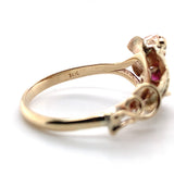 14k Yellow Gold Handwrought Rose Ring with Genuine Natural Ruby Diamond (#J7410)