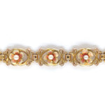 14k Yellow Gold Art Nouveau Enamel Flower Pearl Bracelet Jewelry (#J6091)