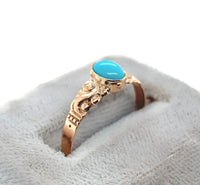 10k Rose Gold Small Dainty Victorian Genuine Natural Turquoise Ring (#J6328)
