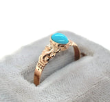 10k Rose Gold Small Dainty Victorian Genuine Natural Turquoise Ring (#J6328)